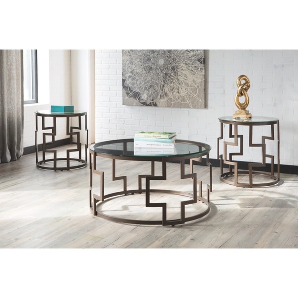 Ashley Furniture - Frostine Dark Bronze Coffee &amp; End Tables Set - My