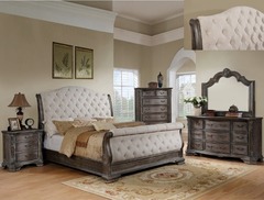 Crown Mark - Sheffield Antique Grey Queen Bed, D/M, NS, & Chest