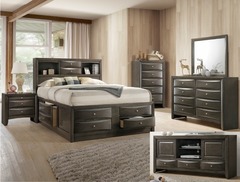 Crown Mark - Emily Grey Queen Storage Bed, Dresser/Mirror, & NS